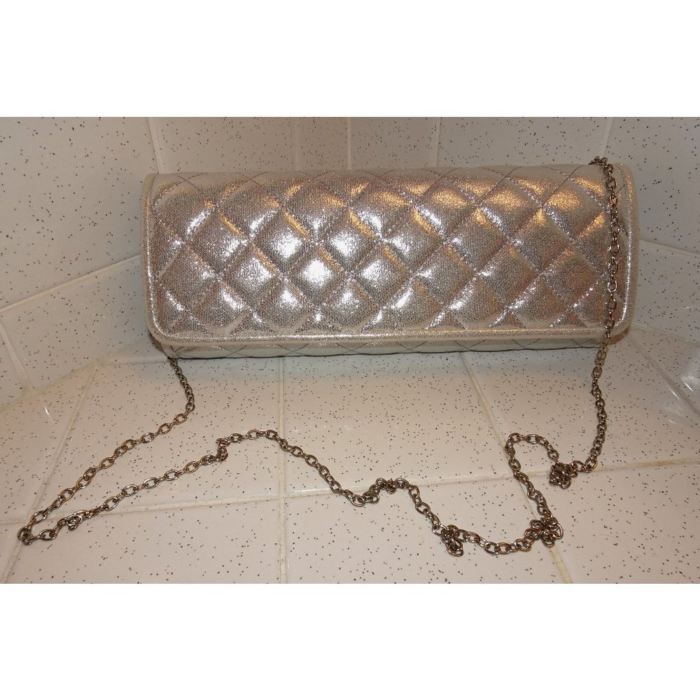 Vintage Quilted Silver Lame Purse pinup retro art deco evening bag shoulder bag